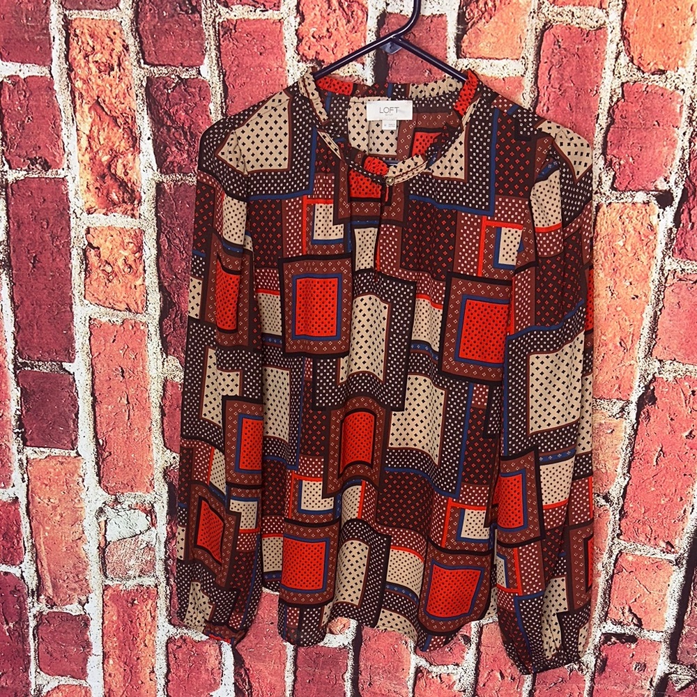 LOFT Outlet Geometric Pattern multicolored women Blouse Medium